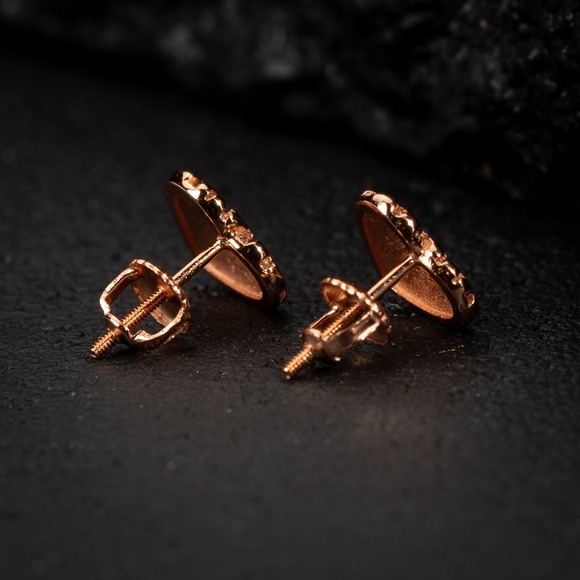 Rose Gold Women’s Cute Solid Pink 925 Sterling Silver Nugget Stud Heart Earrings - Picture 3 of 5